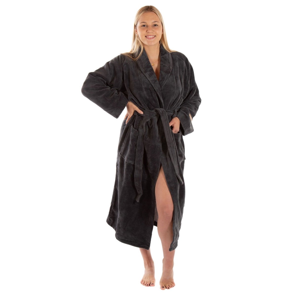 TWIN VELOUR Bademantel Anthrazit - RIEMTEX