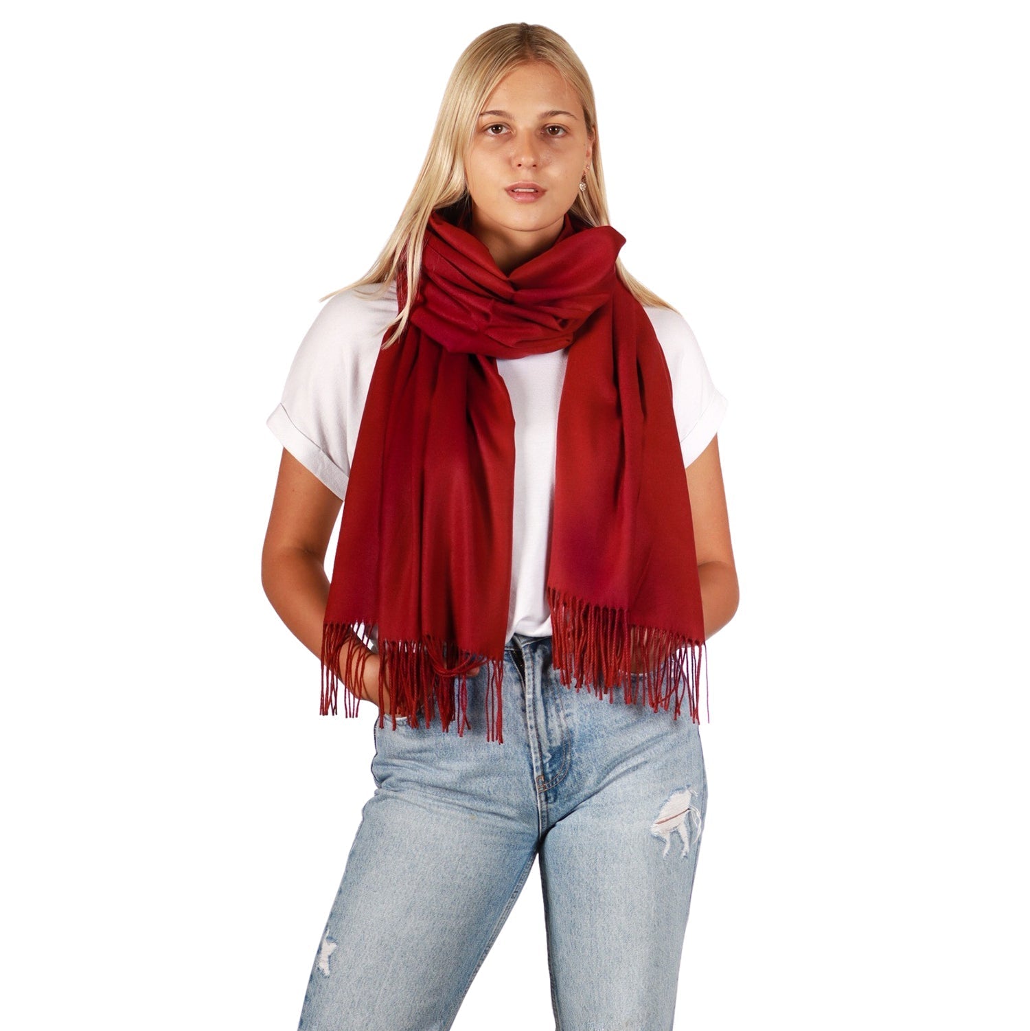 Winterschal mit Fransen Bordeaux - RIEMTEX