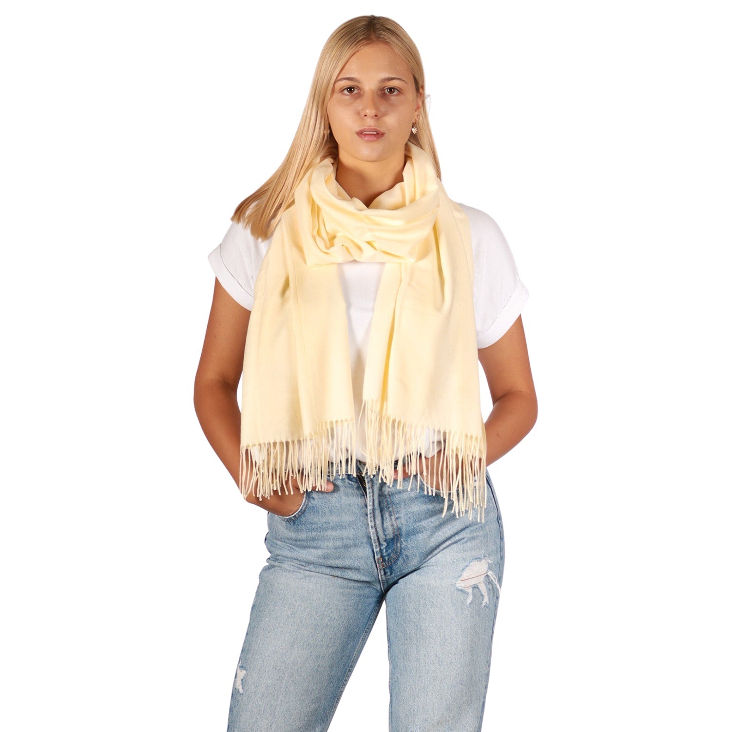 Winterschal mit Fransen Champagner - RIEMTEX