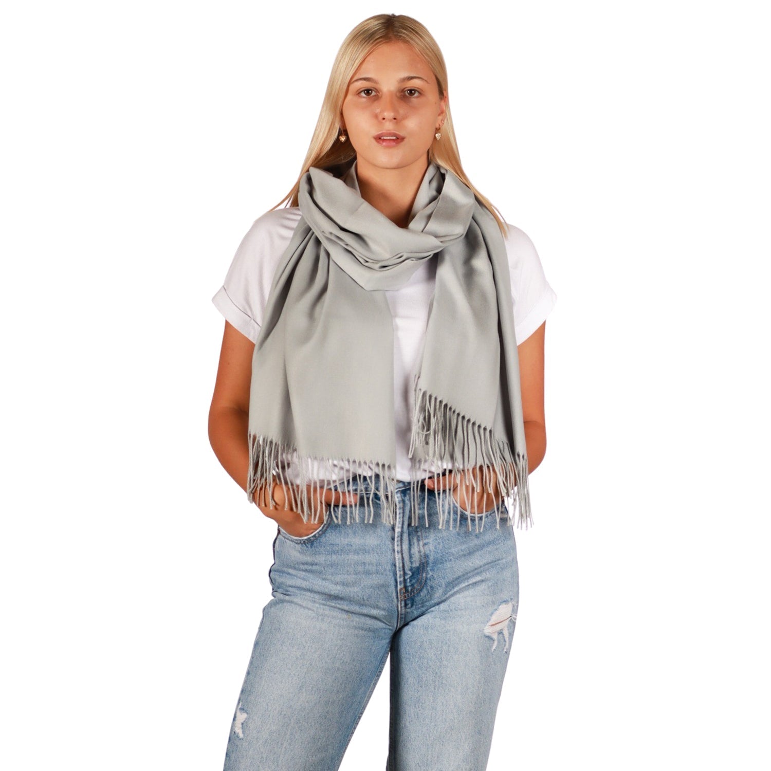 Winterschal mit Fransen Grau - RIEMTEX