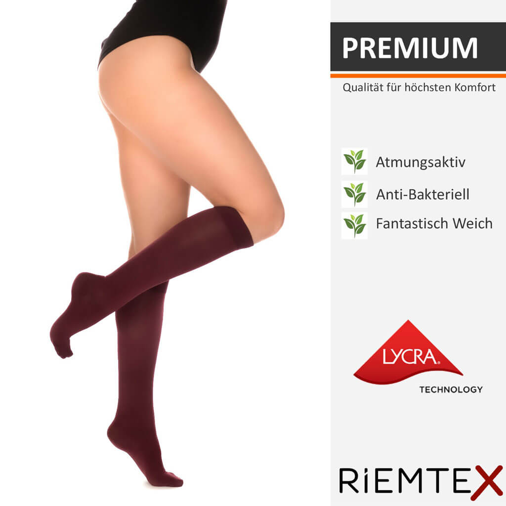Kompressionsstrümpfe und Stützstrümpfe RIEMTEX Klasse 2 Damen Herren in Burgundy Rot
