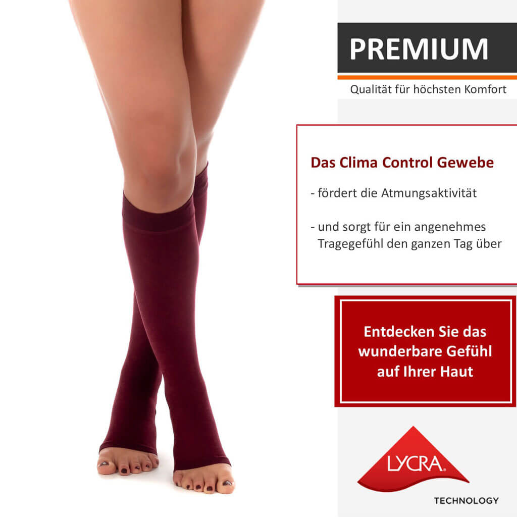 Kompressionsstrümpfe und Stützstrümpfe RIEMTEX Klasse 2 Damen Herren in Burgundy Rot