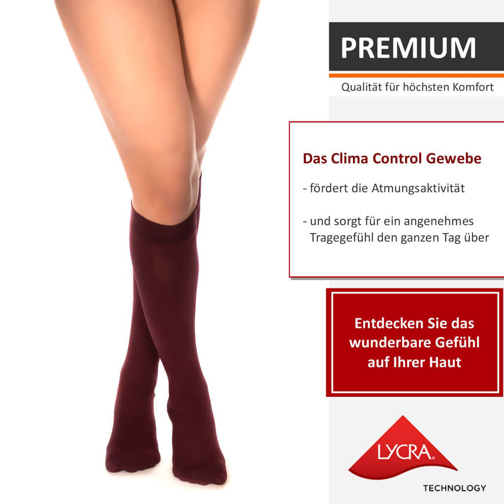 Kompressionsstrümpfe und Stützstrümpfe RIEMTEX Klasse 2 Damen Herren in Burgundy Rot