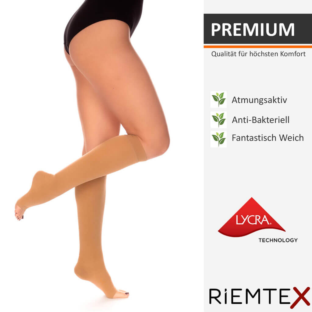 Kompressionsstrümpfe und Stützstrümpfe RIEMTEX Klasse 2 Damen Herren in Caramell Beige