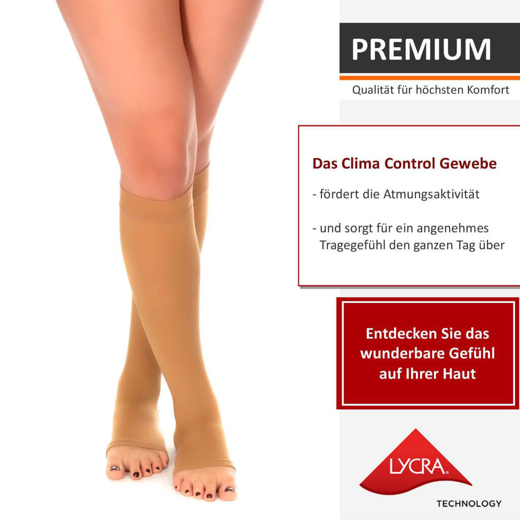 Kompressionsstrümpfe und Stützstrümpfe RIEMTEX Klasse 2 Damen Herren in Caramell Beige