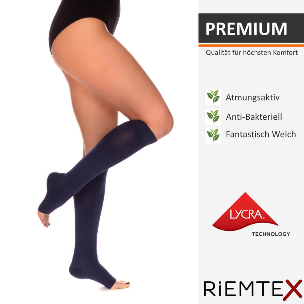 Kompressionsstrümpfe und Stützstrümpfe RIEMTEX Klasse 2 Damen Herren in Navy Blau