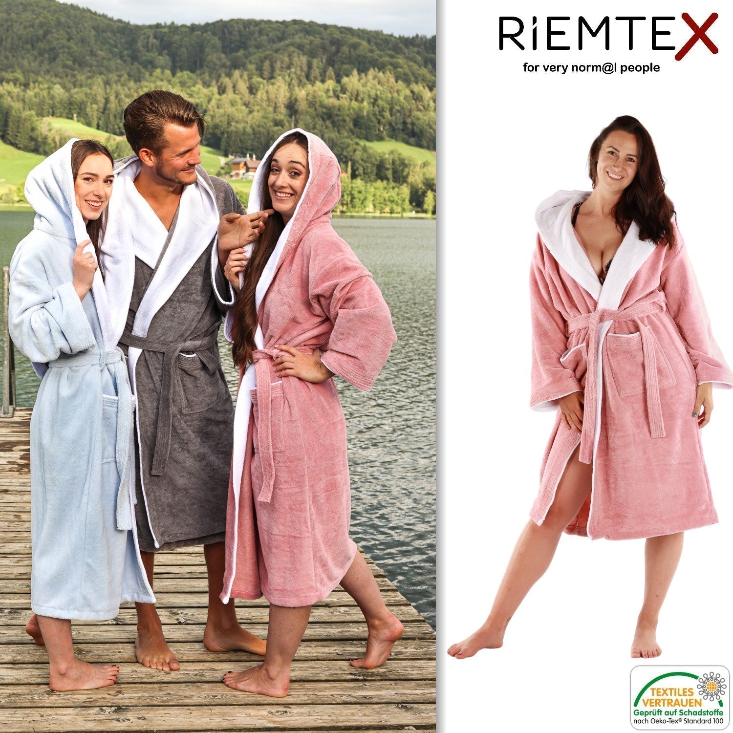 | Kapuze in mit RIEMTEX Bademantel hellgrau bestellen online