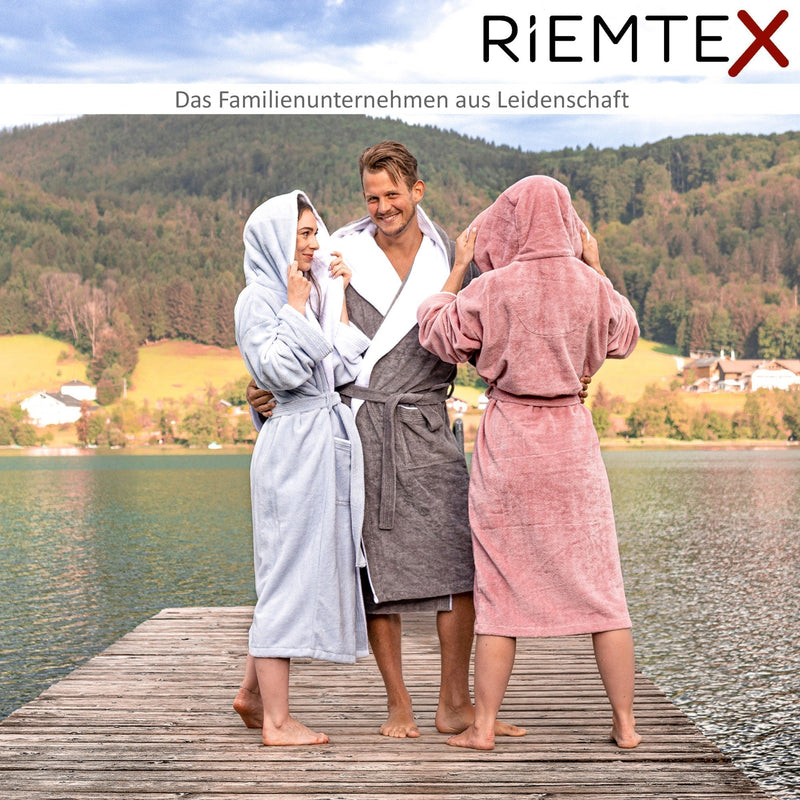 Bademantel mit Kapuze in hellgrau bestellen | RIEMTEX online