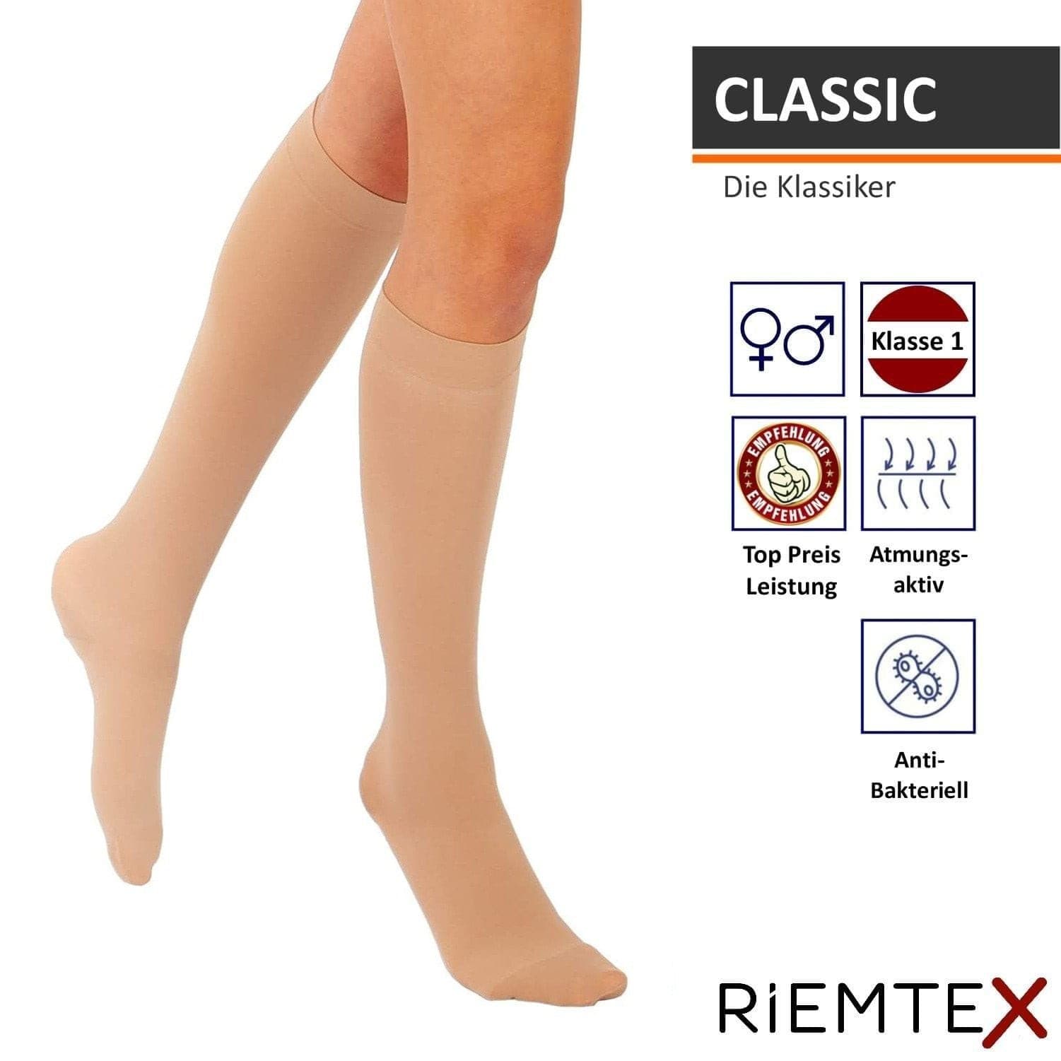 Medizinische Kompressionsstrümpfe Klasse 1 Beige - RIEMTEX