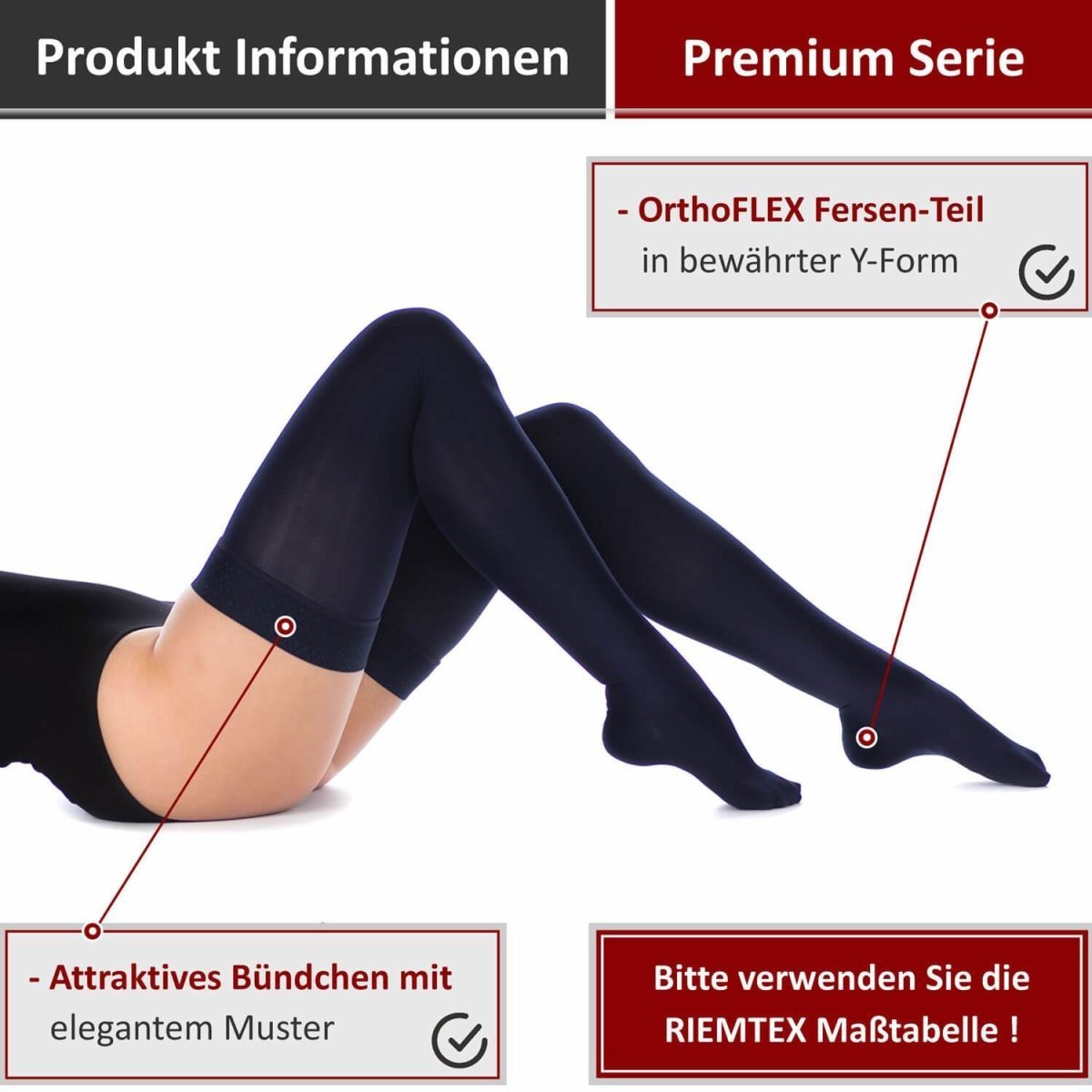 Medizinische Kompressionsstrümpfe Klasse 2 Navy - RIEMTEX