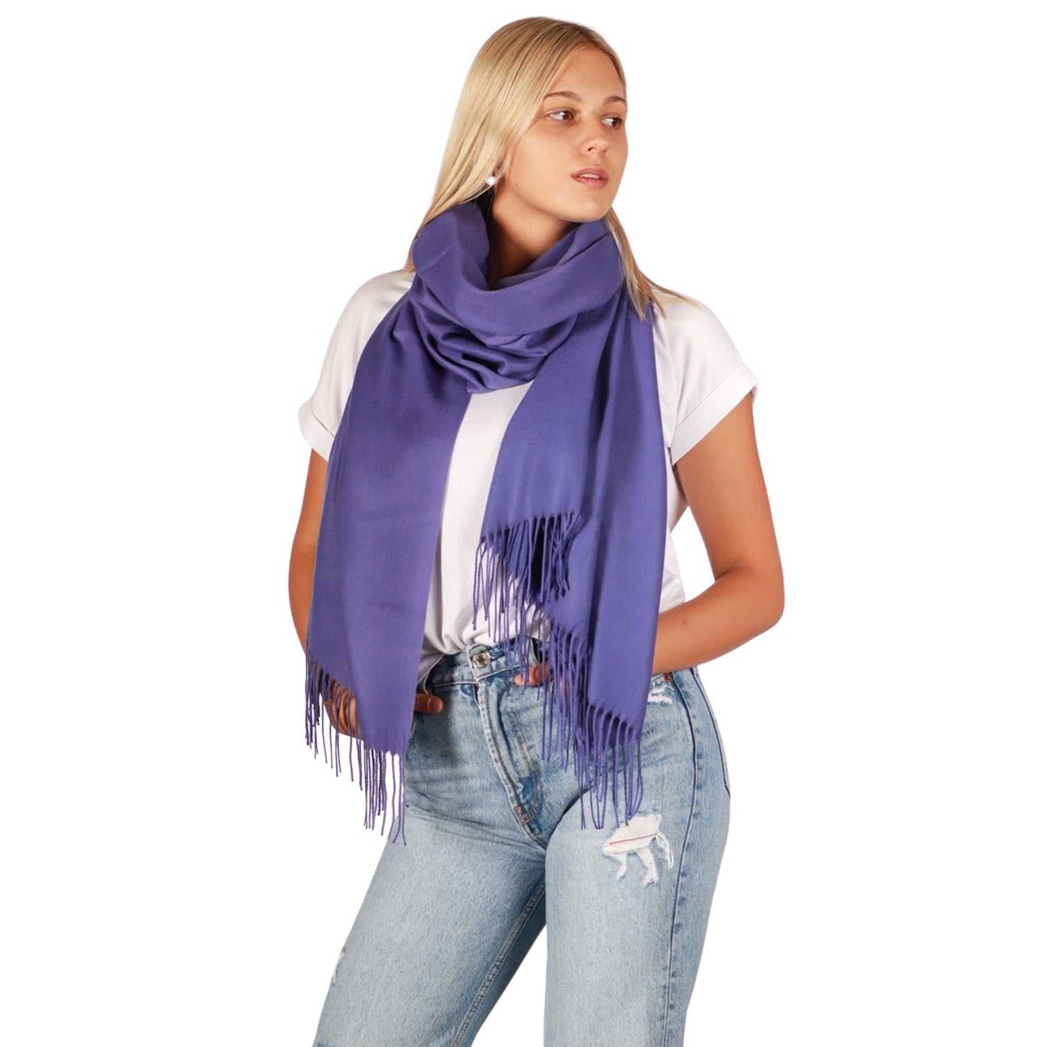 Winterschal mit Fransen Kornblau - RIEMTEX